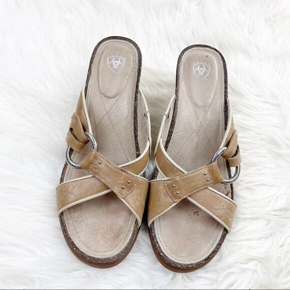 Ariat Cross Strap Leather Wedge Sandals - Picture 2 of 10